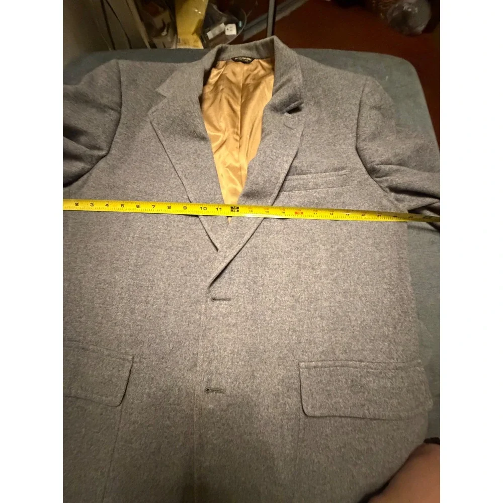PBM Dillard's Mens 100% Camel Hair Blazer Grey Woven Leather Button Sport Coat